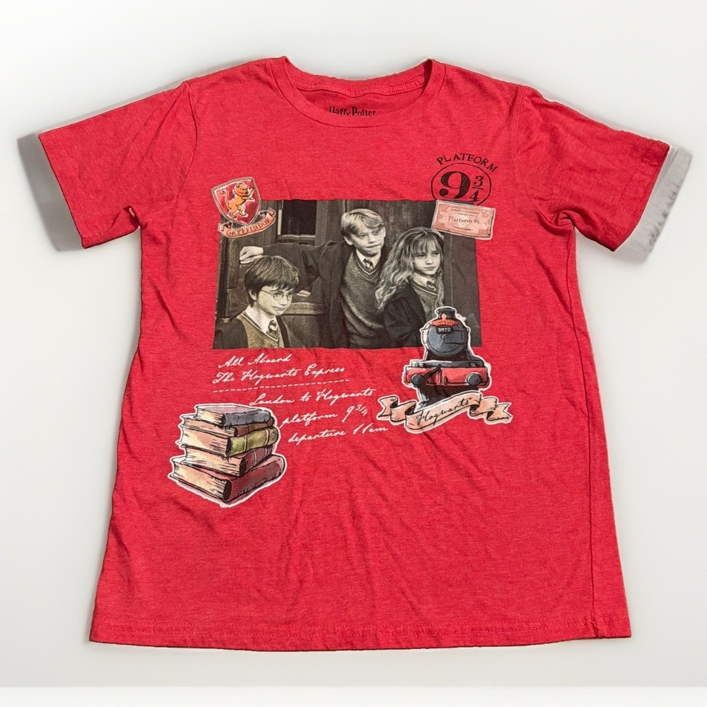 Harry Potter Boys Size Large Hogwarts Gryffindor Platform 9 3/4 Red T-shirt